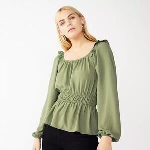 Nine West Squareneck Peplum Peasant Blouse Sage Green Plus Size 5X Boho Vacation